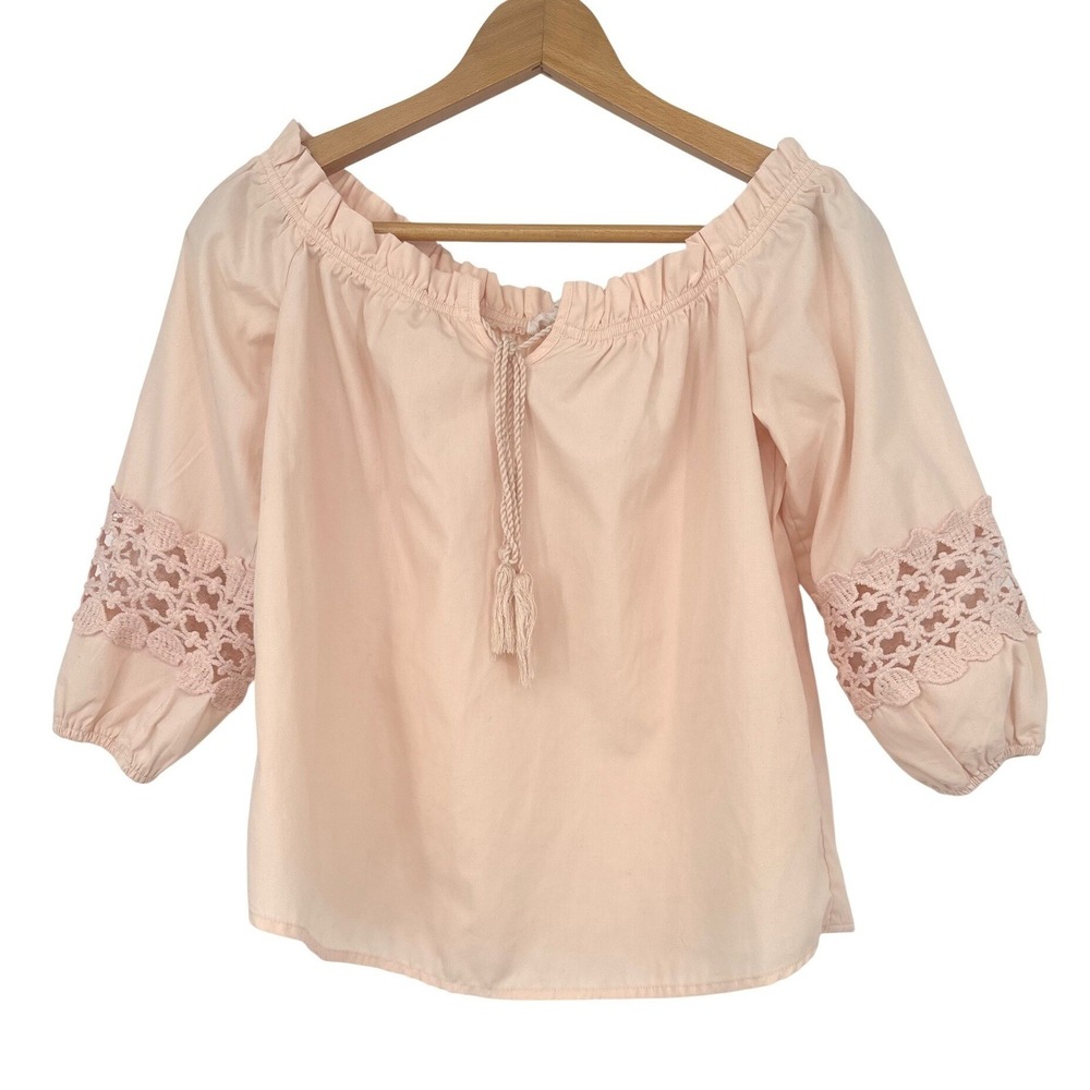 Miss Lili Blouse Women S Peach Off Shoulder Crochet Sleeve Boho Peasant Top